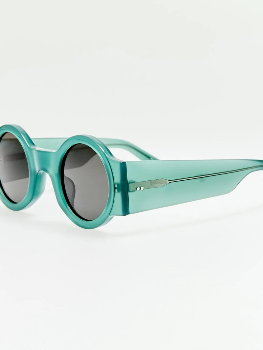 Linda Farrow Roud Sunglasses, teal, view 2