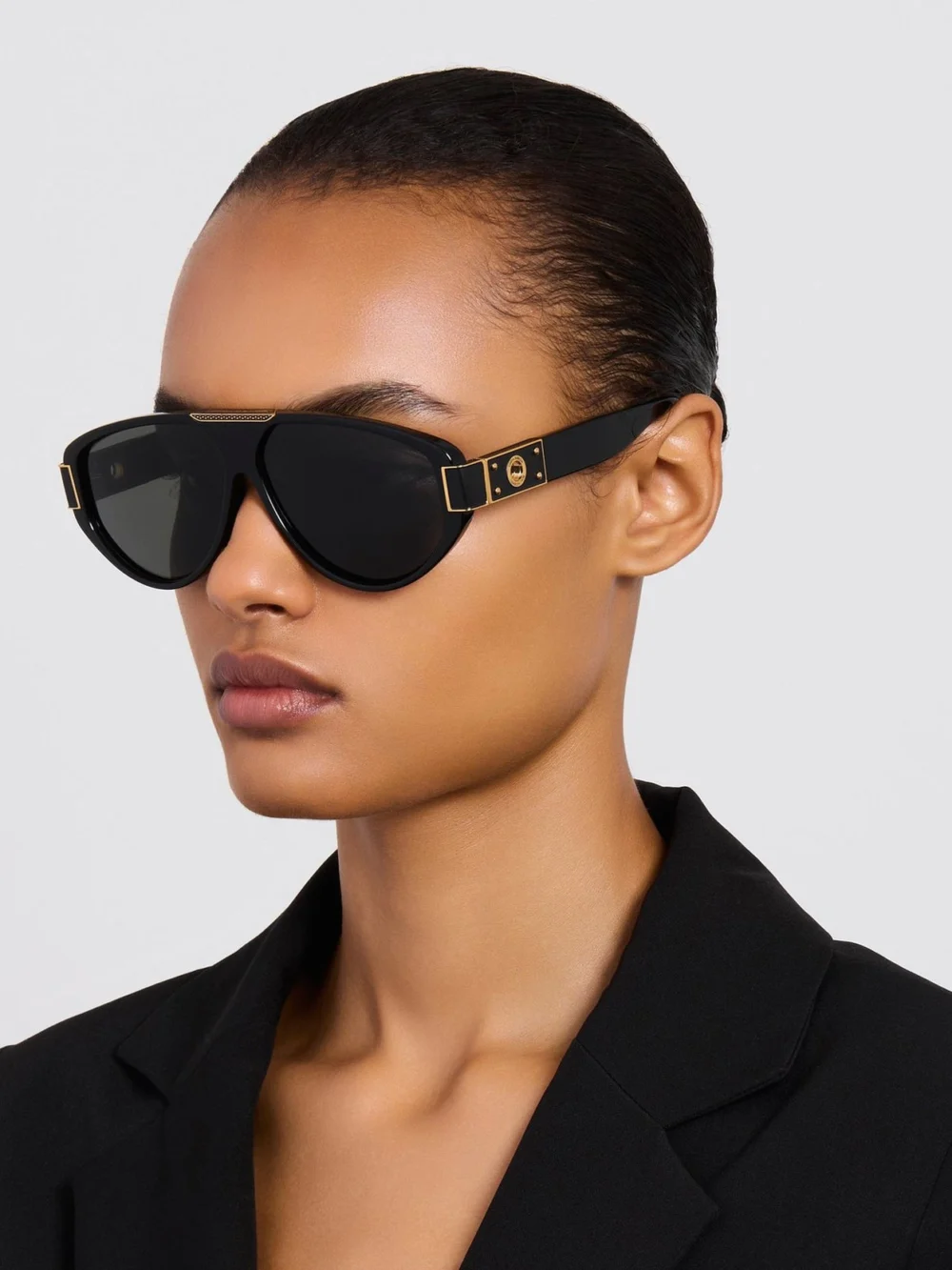 Linda Farrow Rowan Sunglasses, black, view 3
