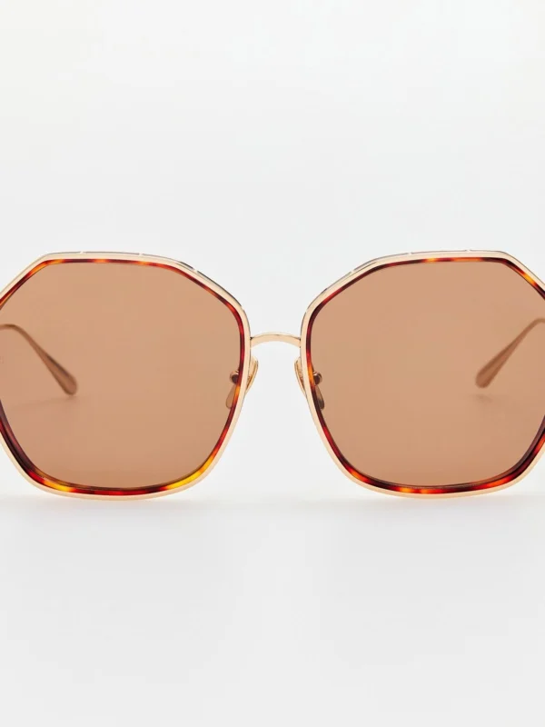 Linda Farrow Rowe Sunglasses in 22K Gold and Brown