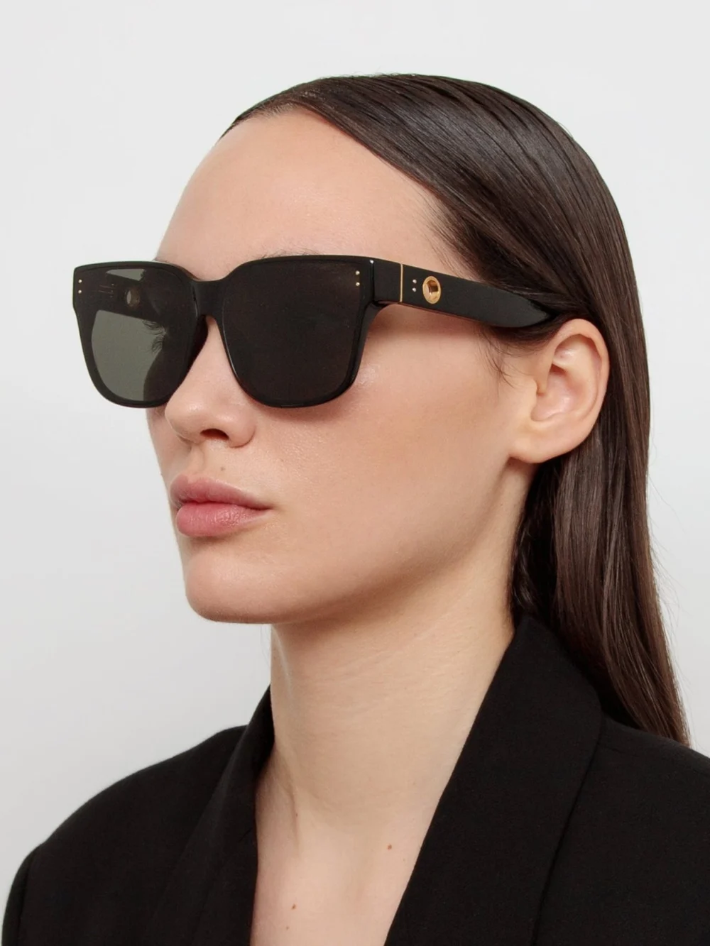 Linda Farrow Rui Oversize Sunglasses, black, view 3