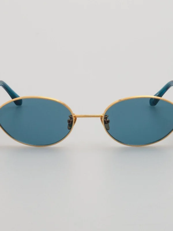 Linda Farrow Sadie Sunglasses in 22K Gold and Aqua