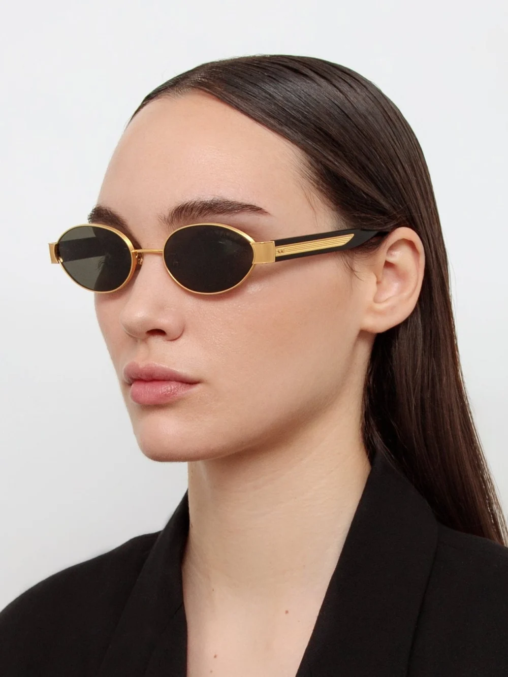 Linda Farrow Sadie Sunglasses, 22k gold and grey, view 3