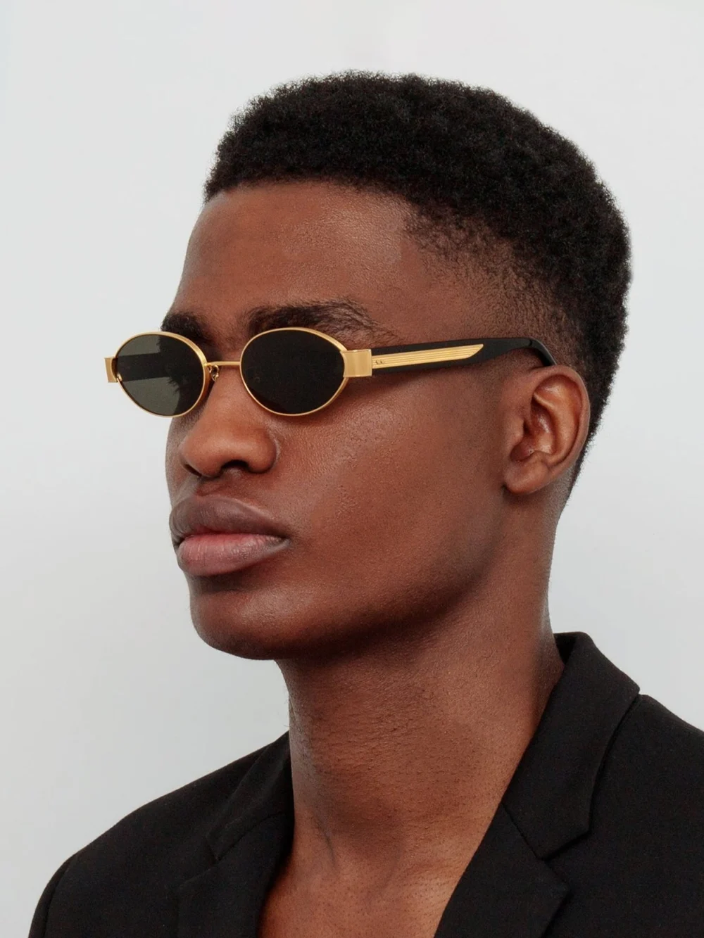 Linda Farrow Sadie Sunglasses, 22k gold and grey, view 4