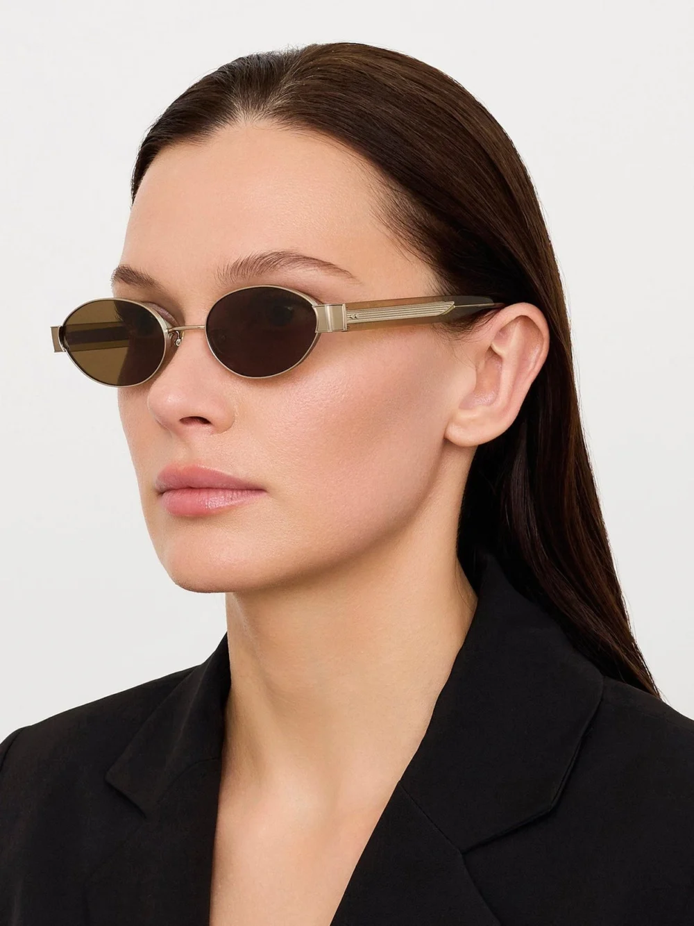 Linda Farrow Sadie Sunglasses, 22k gold and khaki, view 3