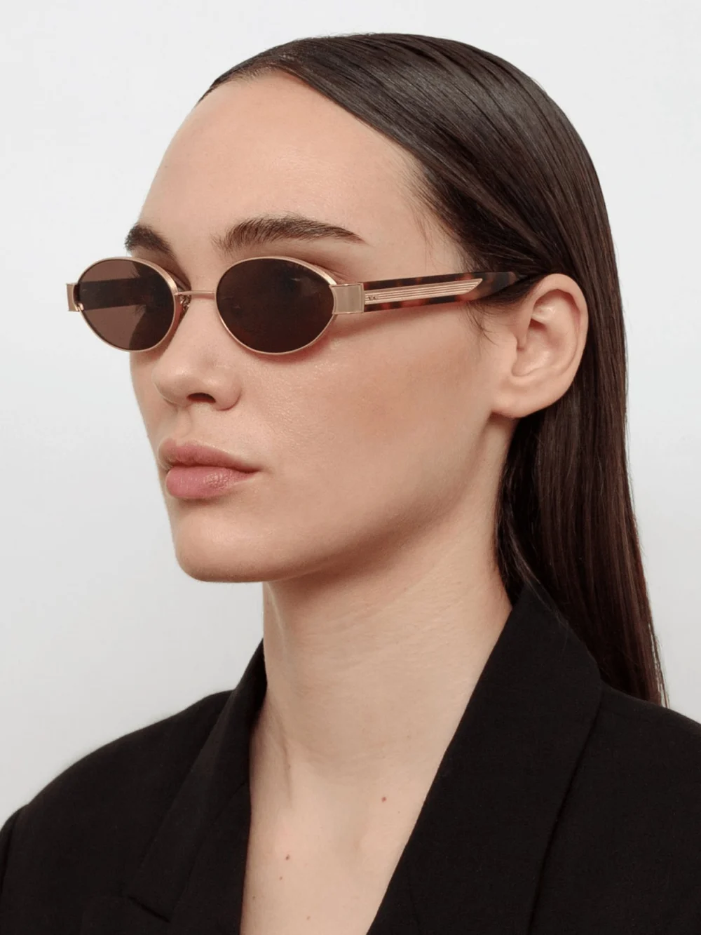 Linda Farrow Sadie Sunglasses, 22k gold & tortoiseshell, view 3