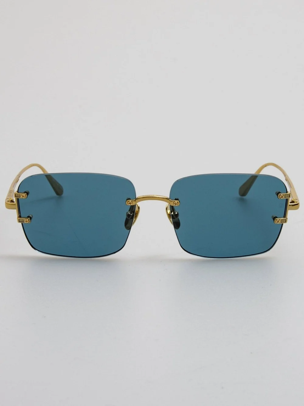 Linda Farrow Sasha Square Sunglasses in 22k gold and aqua