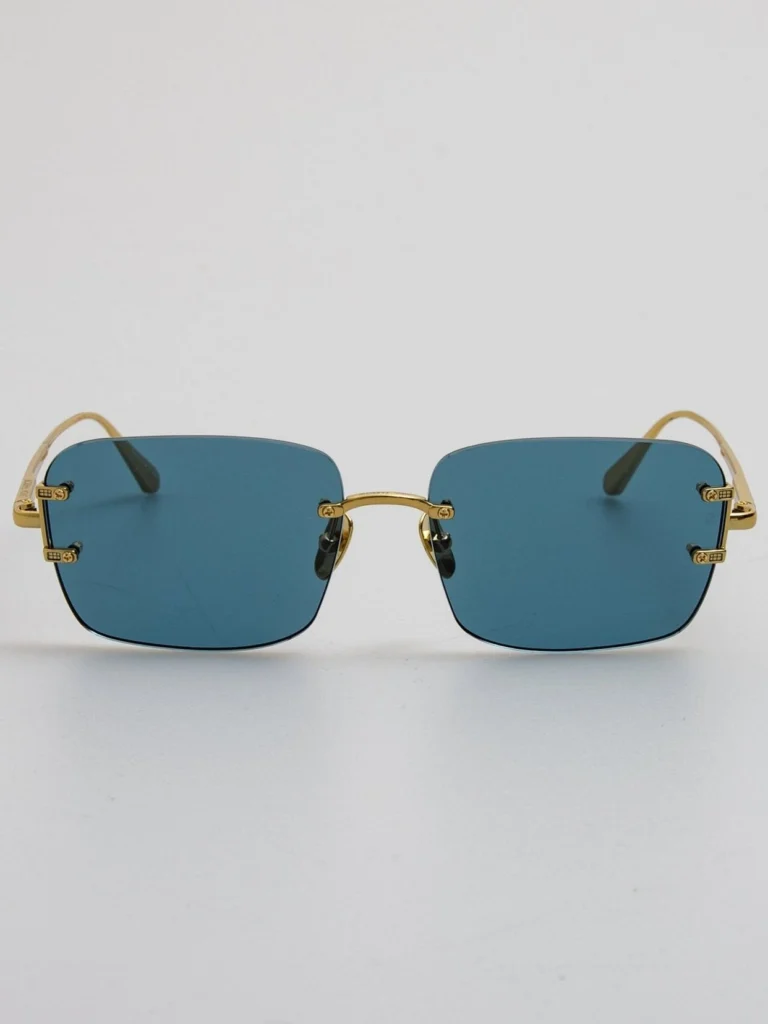 Linda Farrow Sasha Square Sunglasses in 22K Gold and Aqua