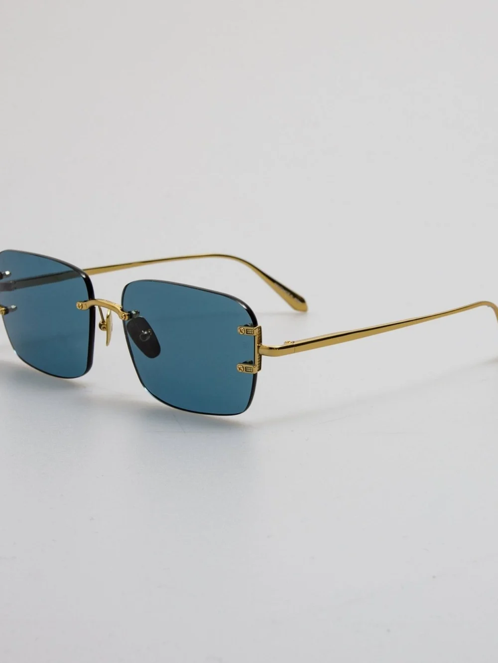 Linda Farrow Sasha Square Sunglasses, 22k gold and aqua, view 2