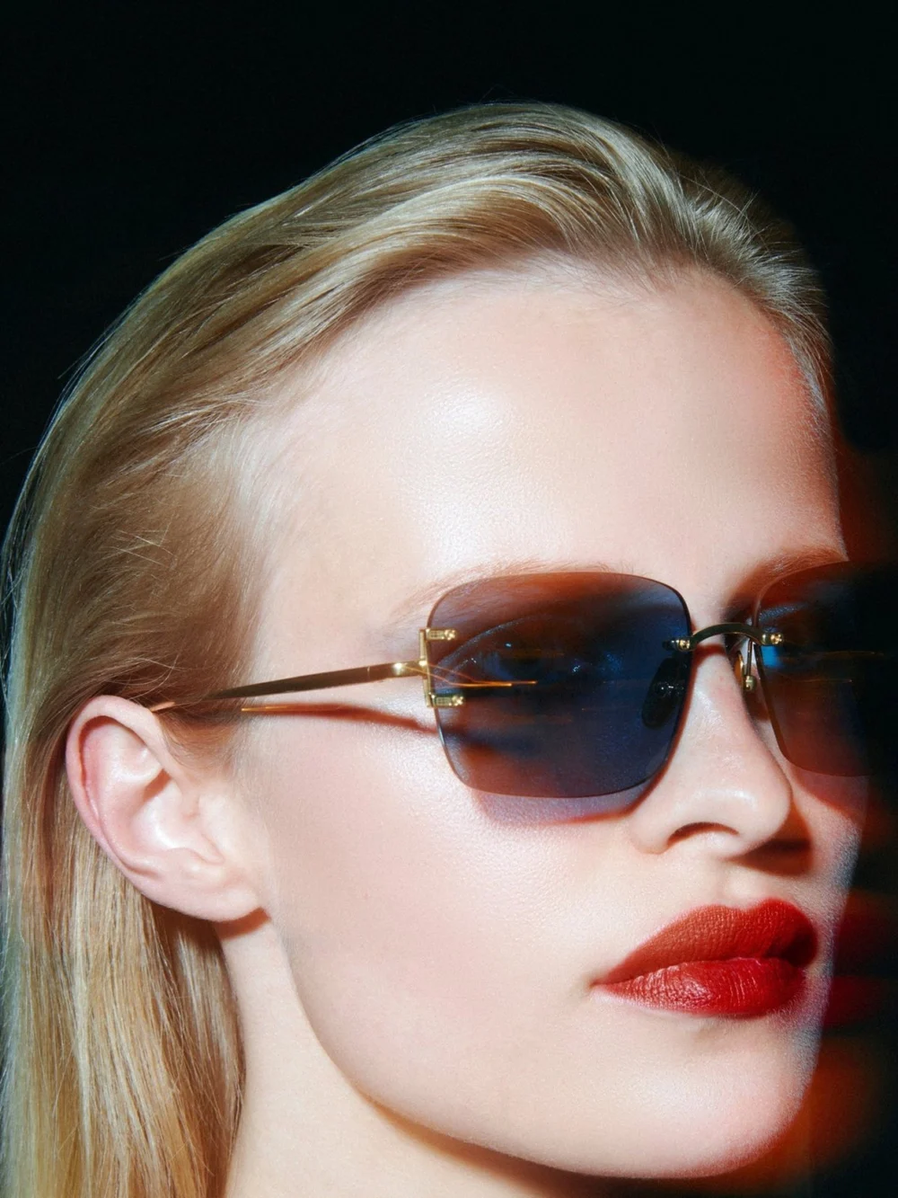 Linda Farrow Sasha Square Sunglasses, 22k gold and aqua, view 3