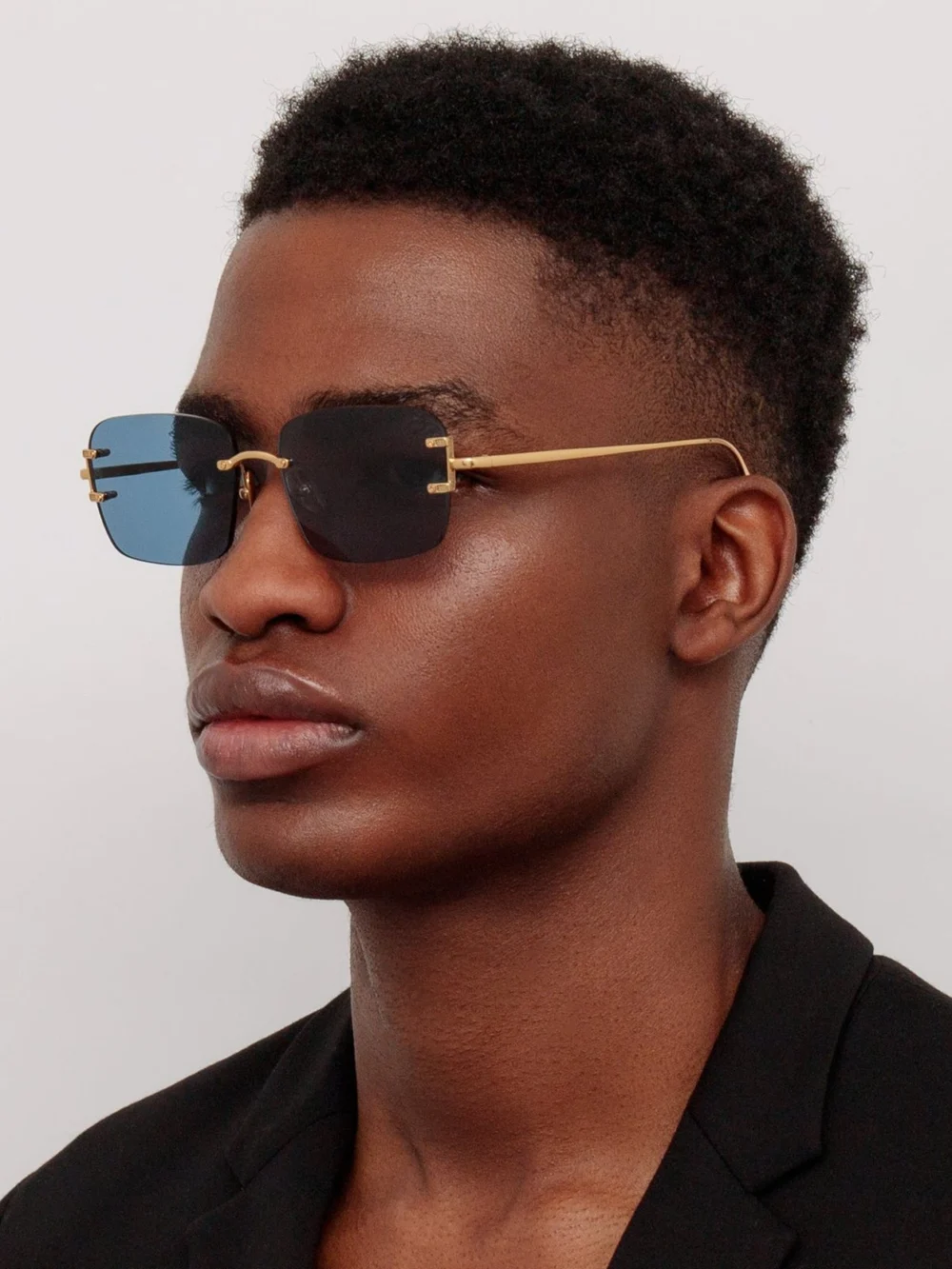Linda Farrow Sasha Square Sunglasses, 22k gold and aqua, view 4