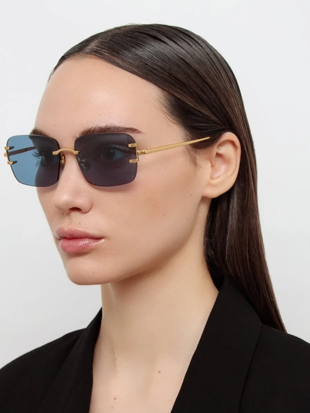 Linda Farrow Sasha Square Sunglasses, 22k gold and aqua, view 5