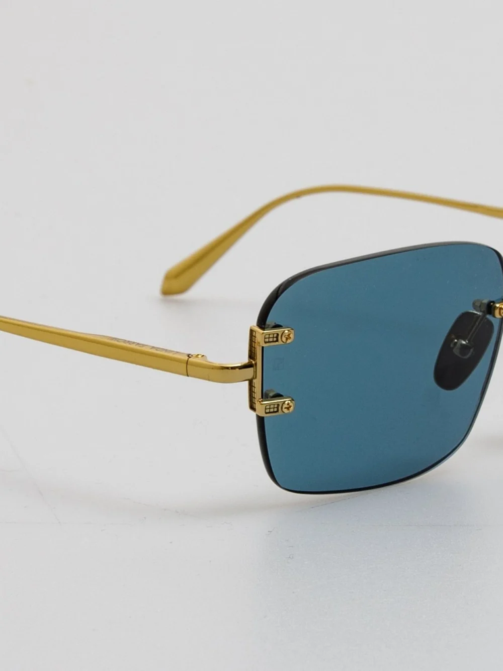 Linda Farrow Sasha Square Sunglasses, 22k gold and aqua, view 6