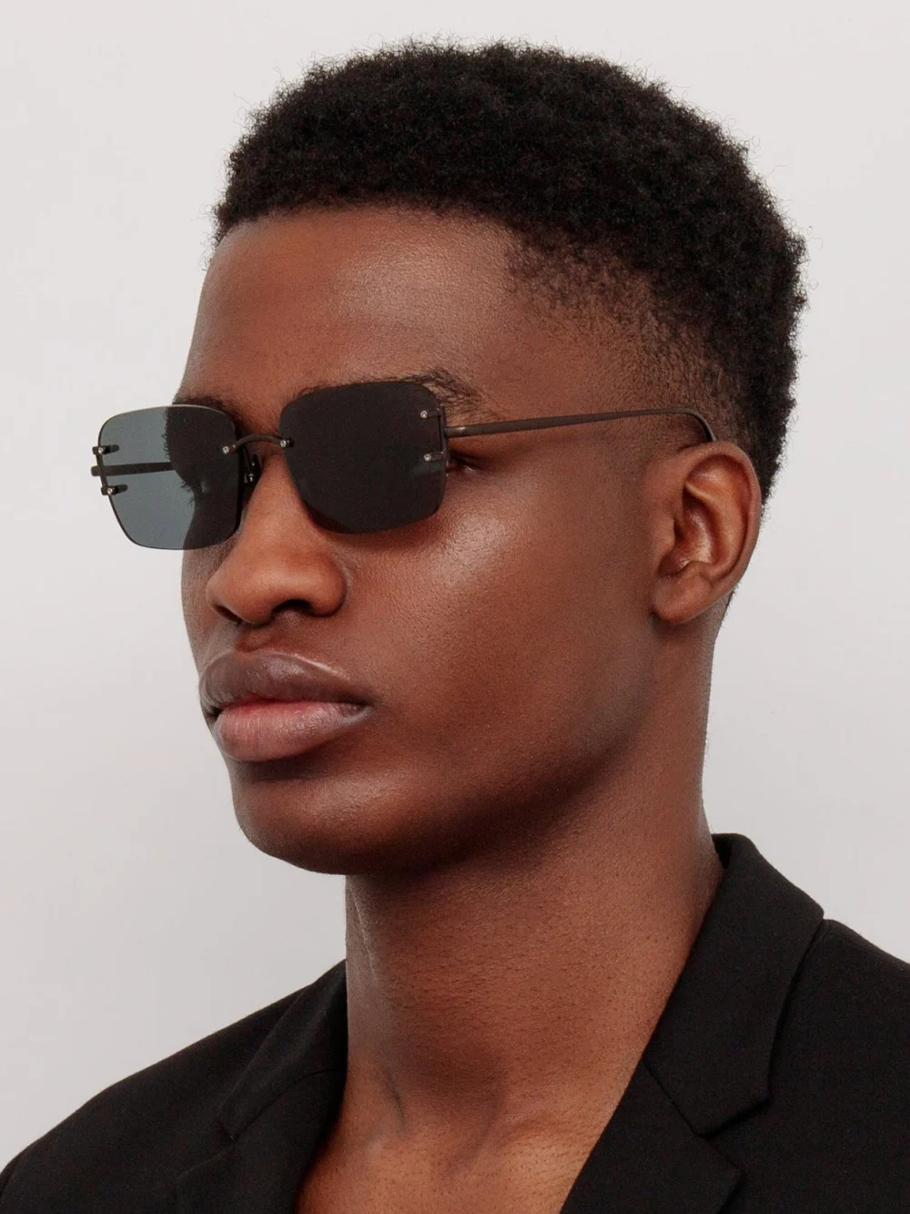 Linda Farrow Sasha Square Sunglasses, matt black nickel, view 4