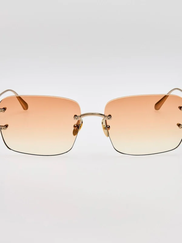 Linda Farrow Sasha Sunglasses in 22K Gold and Camel