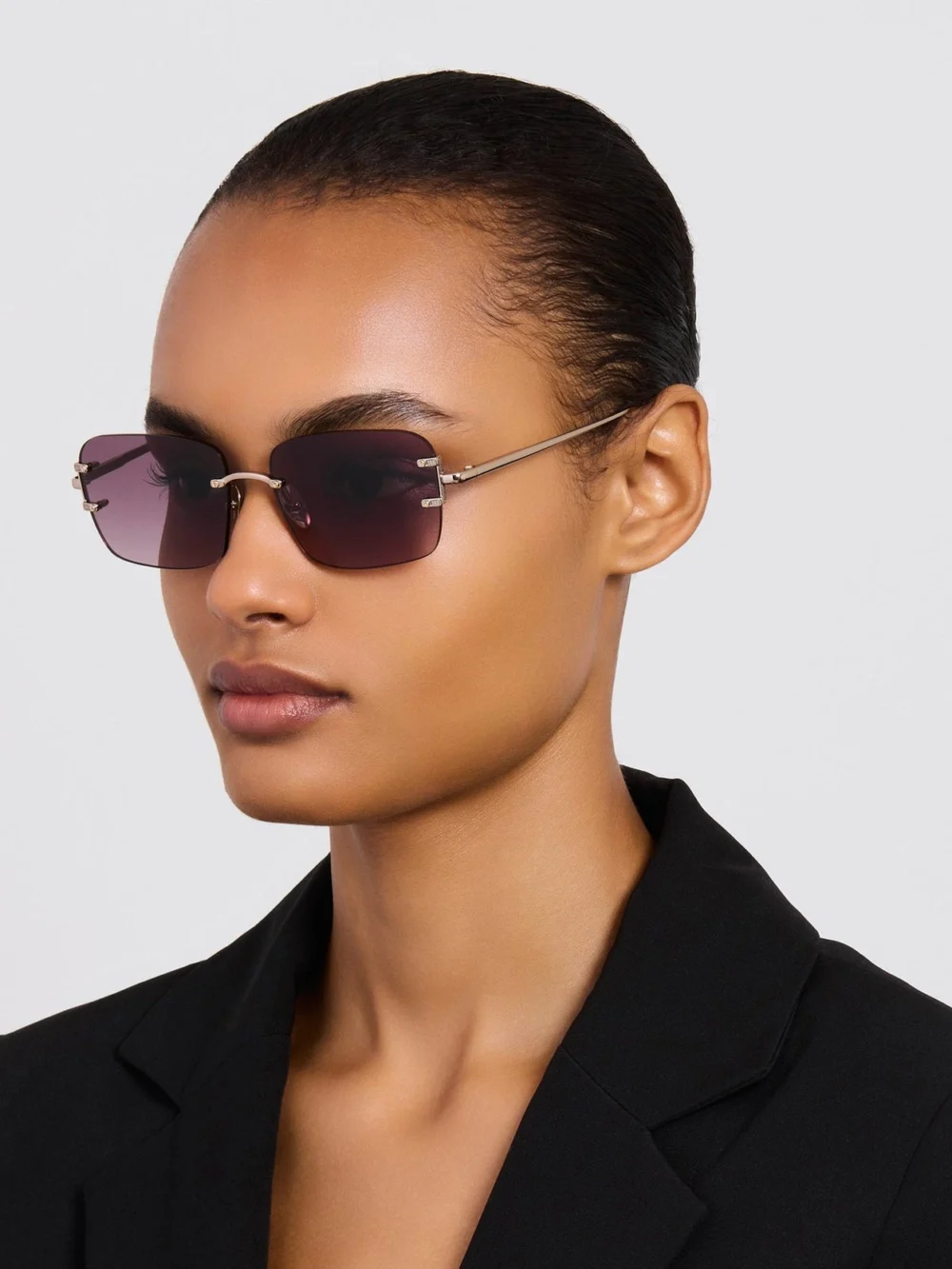 Linda Farrow Sasha Sunglasses, 22k gold and mauve, view 3