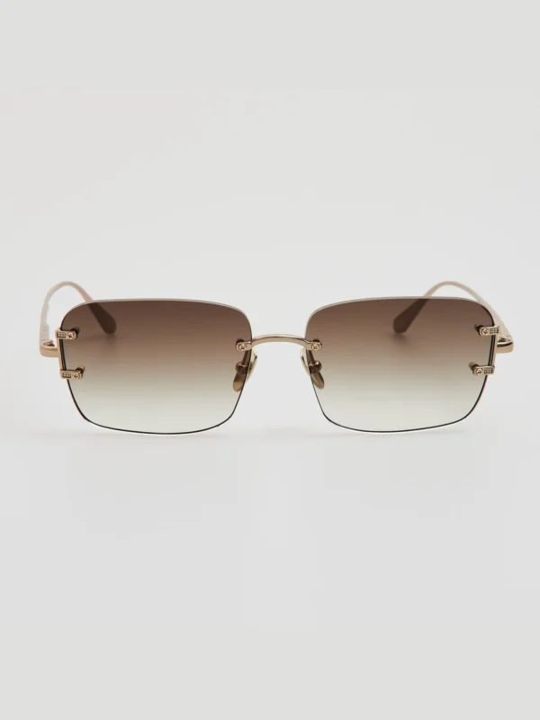 Linda Farrow Sasha Sunglasses in 22K Gold and Mocha