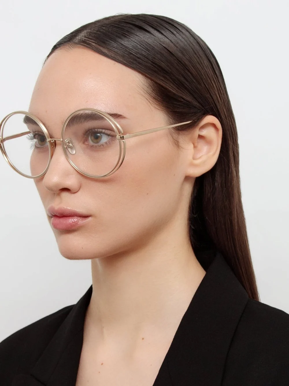 Linda Farrow Selene Round Optical Frame, 22k light gold, view 5