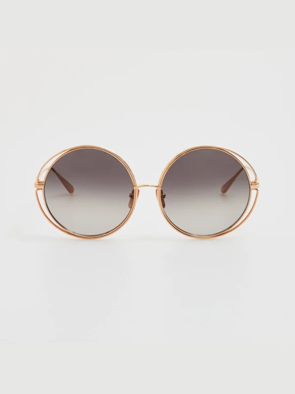 Linda Farrow Selene Sunglasses in 18K Rose Gold and Grey