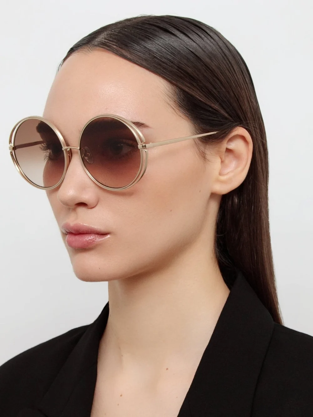 Linda Farrow Selene Sunglasses, 22k gold and mocha, view 3