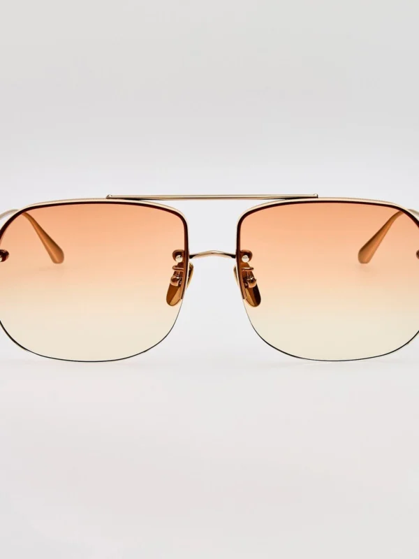 Linda Farrow Seren Sunglasses in 18k Rose Gold and Camel