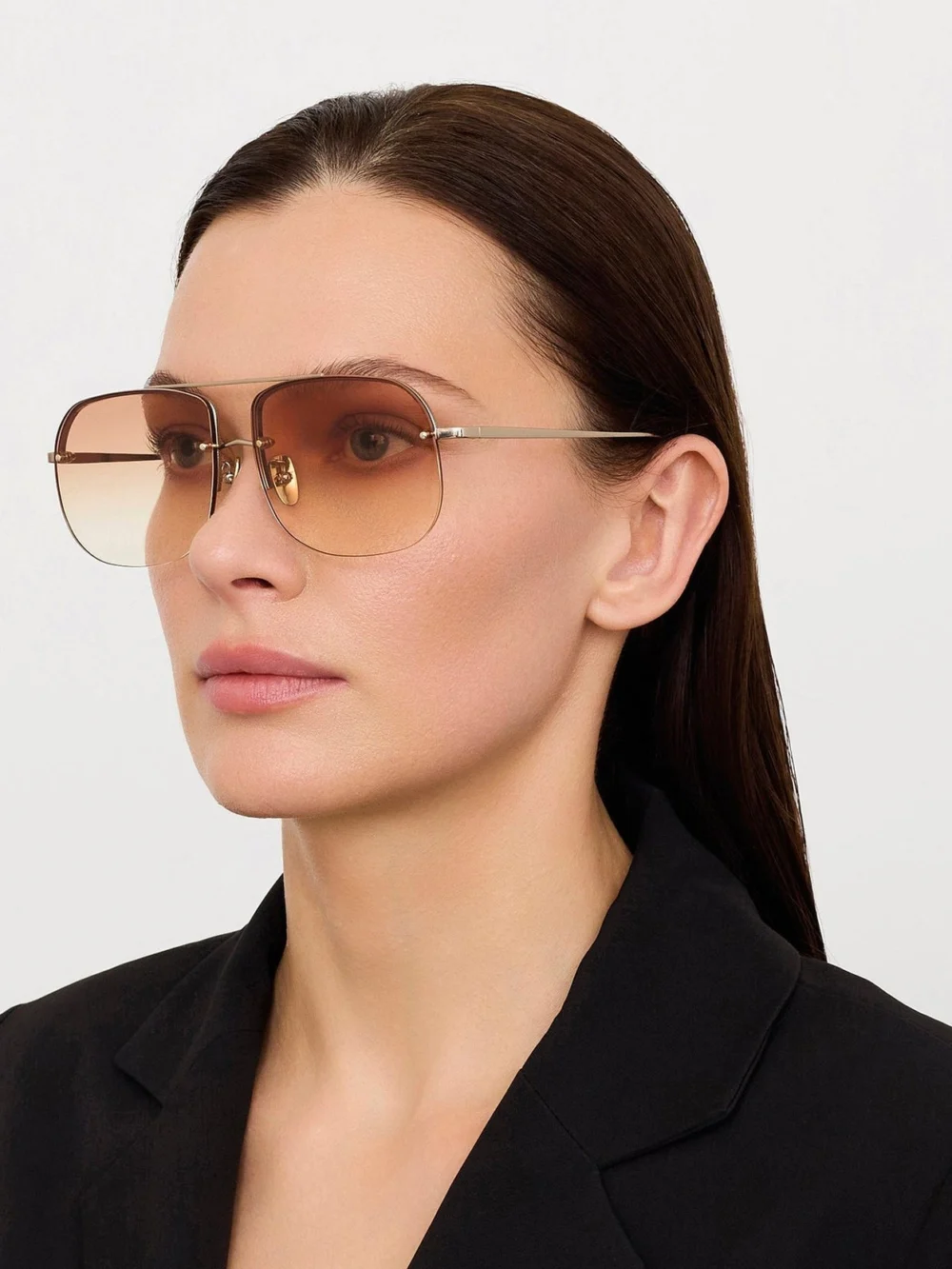 Linda Farrow Seren Sunglasses, 18k rose gold and camel, view 3