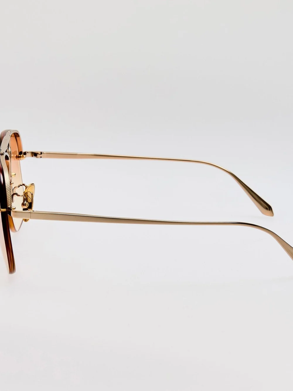 Linda Farrow Seren Sunglasses, 18k rose gold and camel, view 6