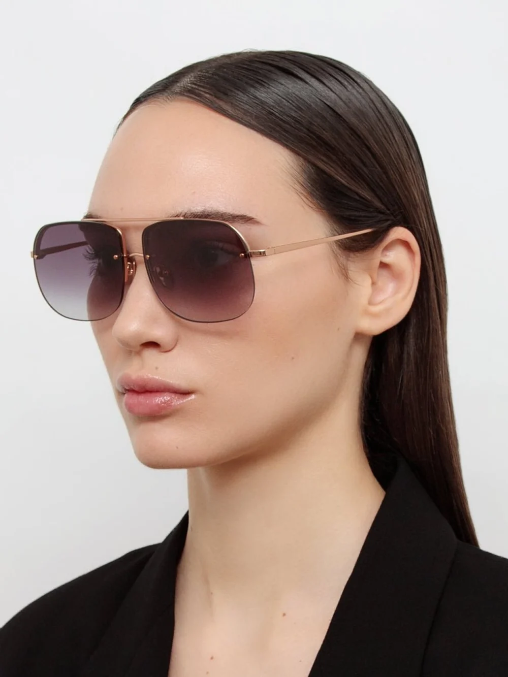 Linda Farrow Seren Sunglasses, 18k rose gold and grey, view 3