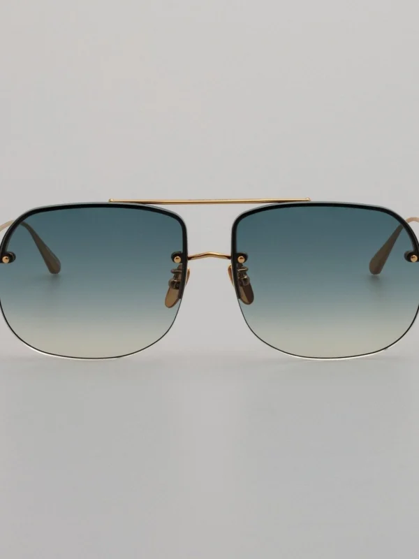 Linda Farrow Seren Sunglasses in 22K Gold and Aqua