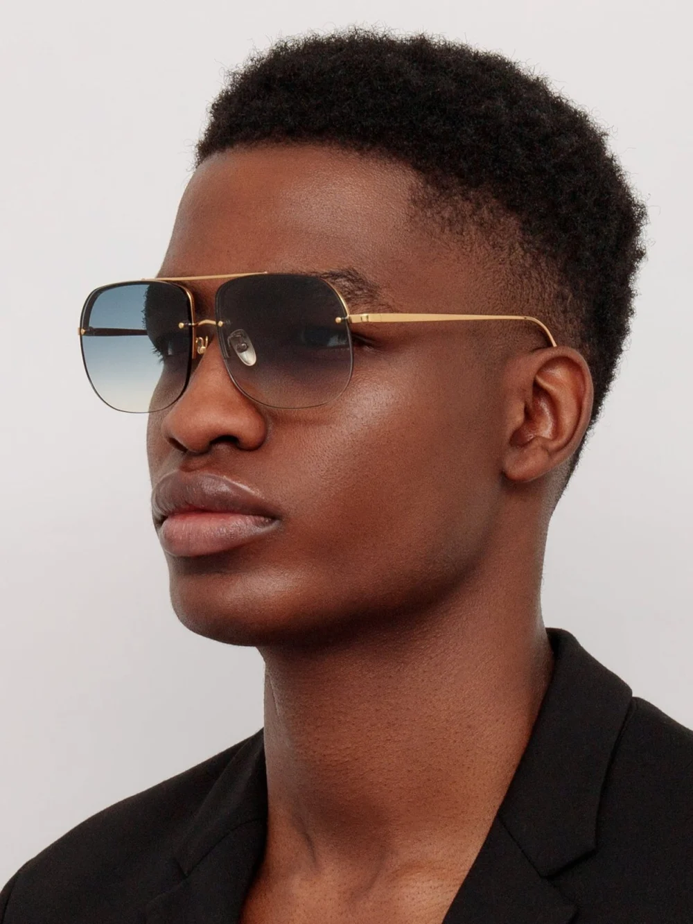 Linda Farrow Seren Sunglasses, 22k gold and aqua, view 4
