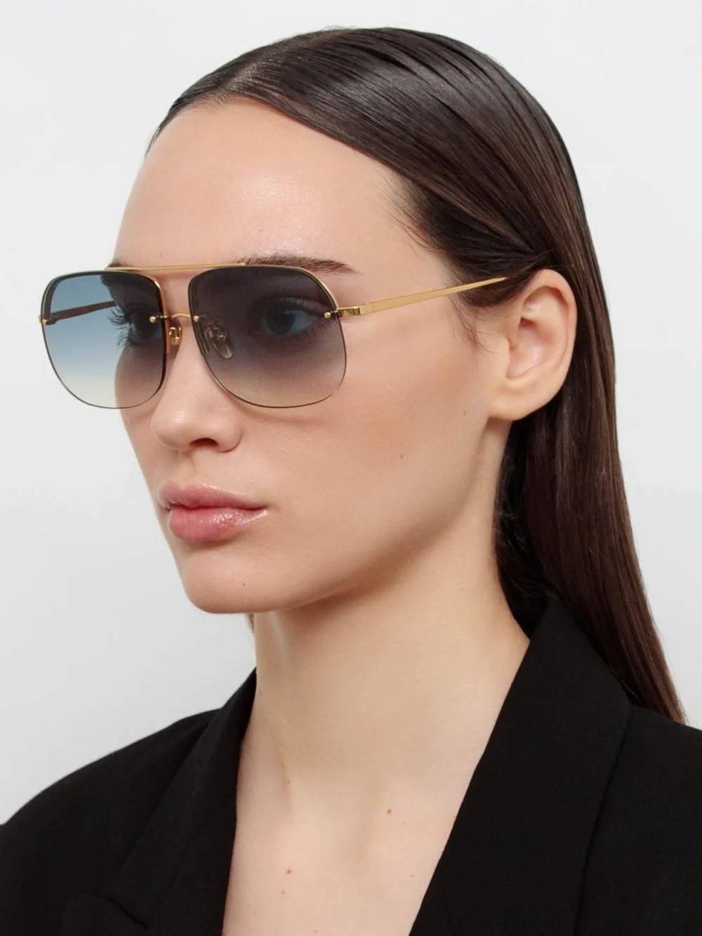 Linda Farrow Seren Sunglasses, 22k gold and aqua, view 5