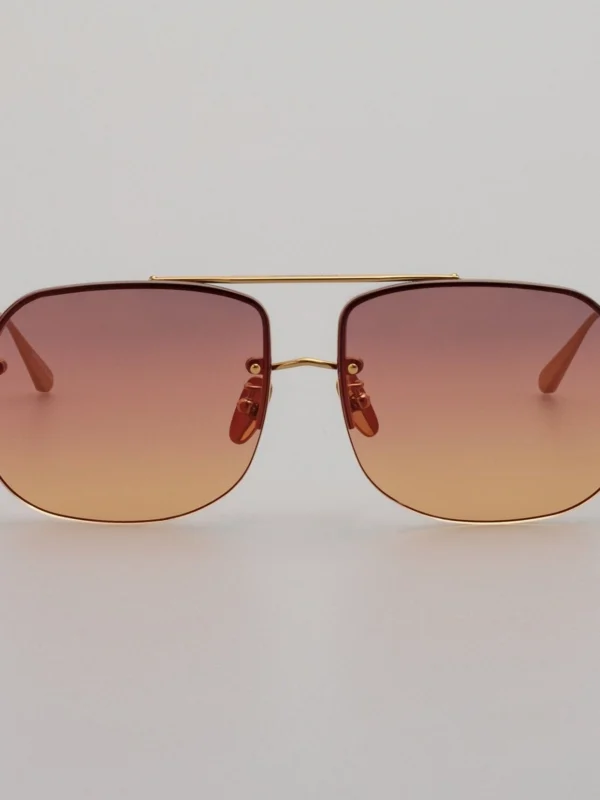 Linda Farrow Seren Sunglasses in 22k Gold and Sunset Orange