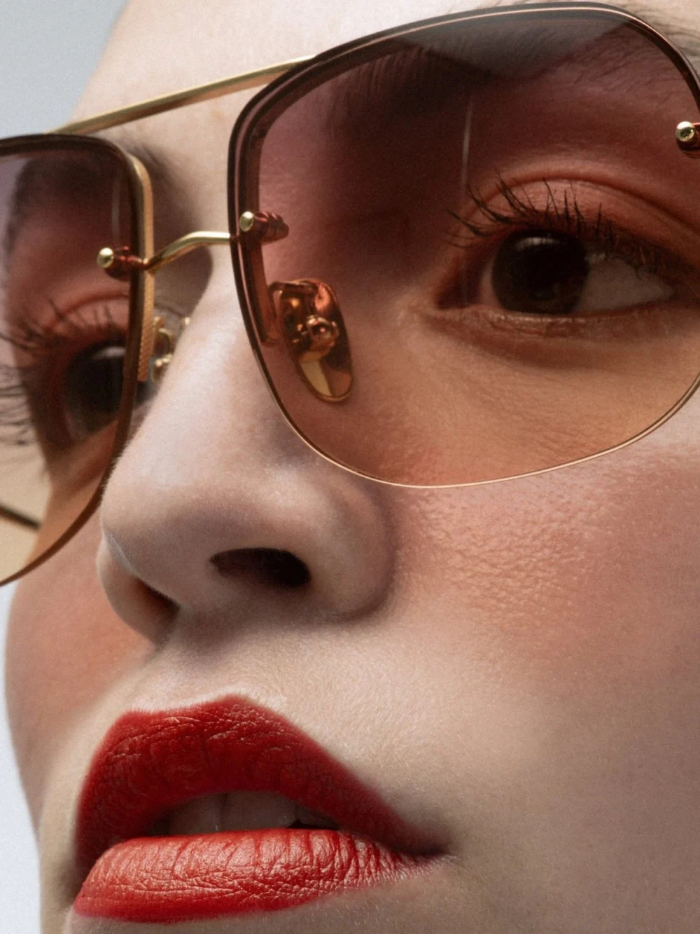 Linda Farrow Seren Sunglasses, 22k gold and sunset orange, view 3