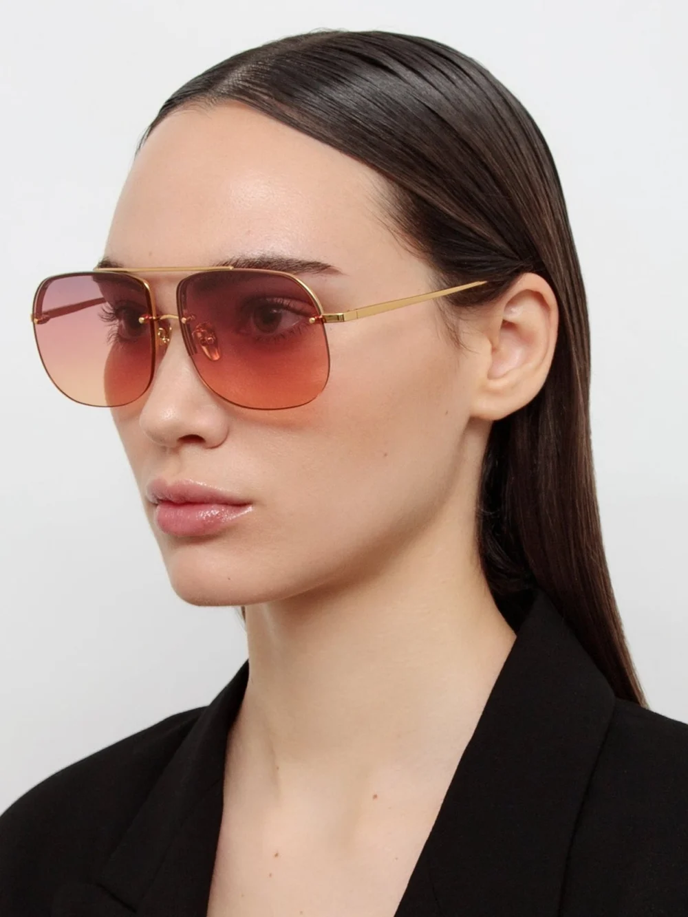 Linda Farrow Seren Sunglasses, 22k gold and sunset orange, view 5