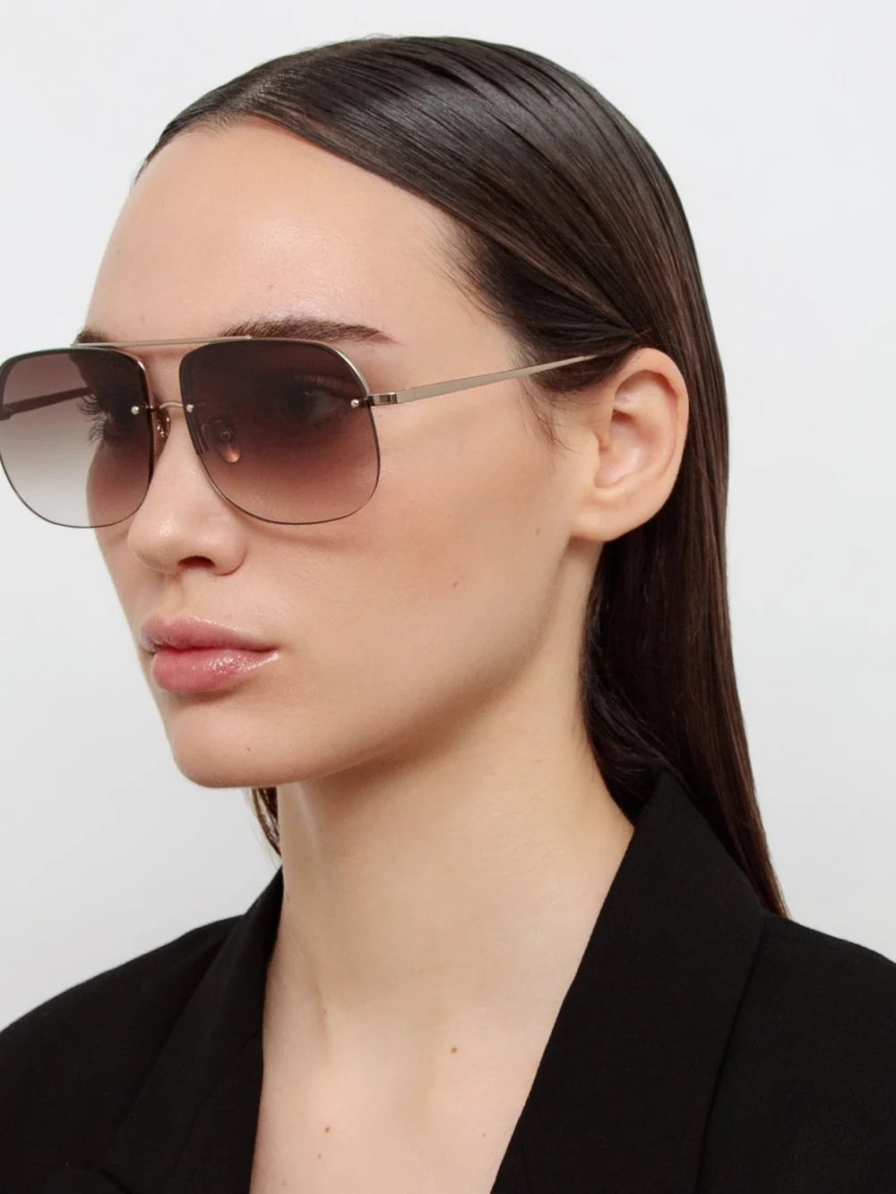 Linda Farrow Seren Sunglasses, mocha and 22k gold, view 3