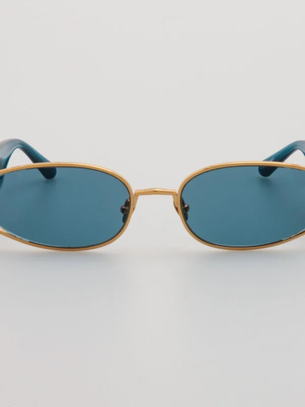 Linda Farrow Shelby Sunglasses in 22K Gold and Aqua