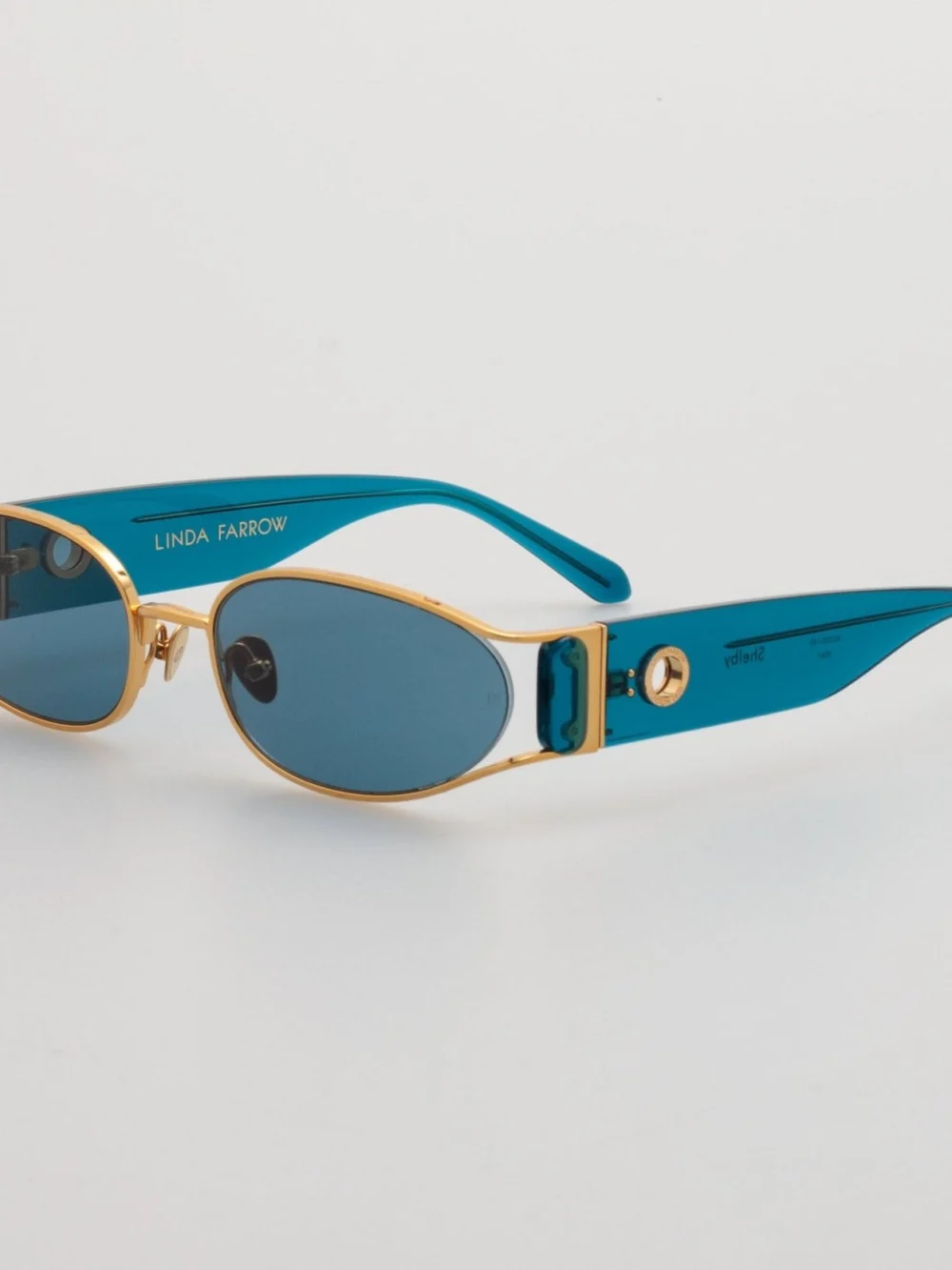 Linda Farrow Shelby Sunglasses, 22k gold and aqua, view 2