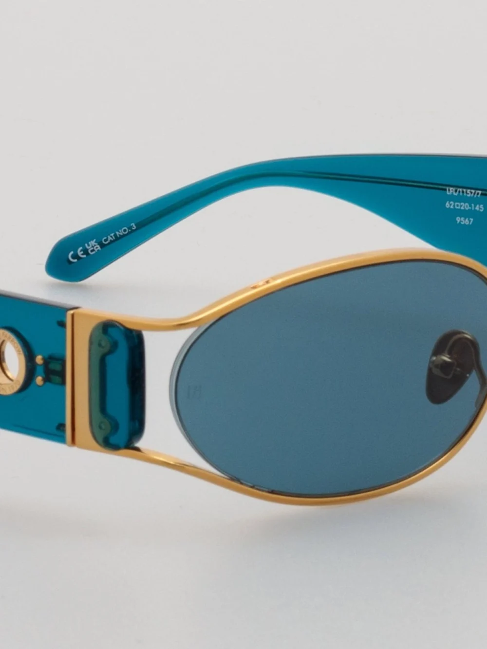 Linda Farrow Shelby Sunglasses, 22k gold and aqua, view 4