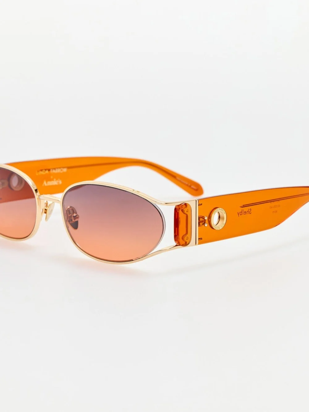 Linda Farrow Shelby Sunglasses, 22k gold and dusk, view 2