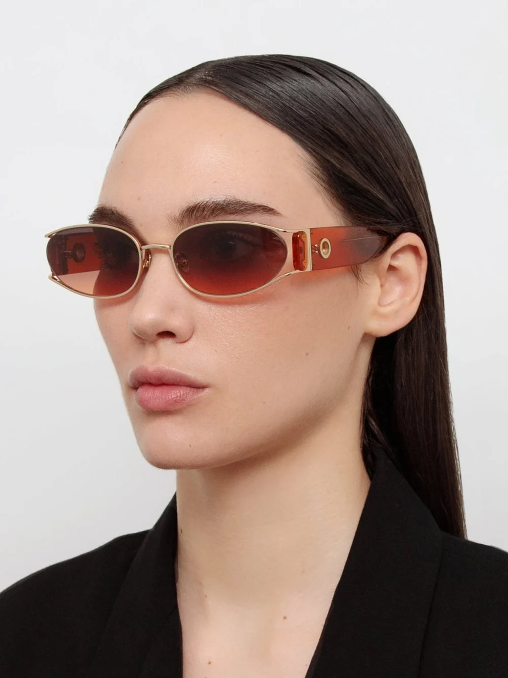 Linda Farrow Shelby Sunglasses, 22k gold and dusk, view 3