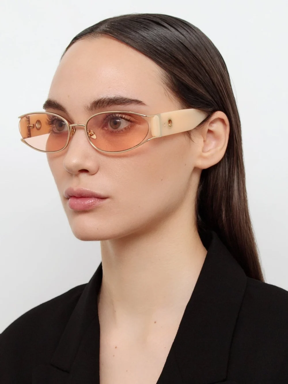Linda Farrow Shelby Sunglasses, 22k gold and peach, view 3