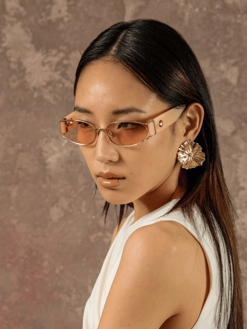 Linda Farrow Shelby Sunglasses, 22k gold and peach, view 6