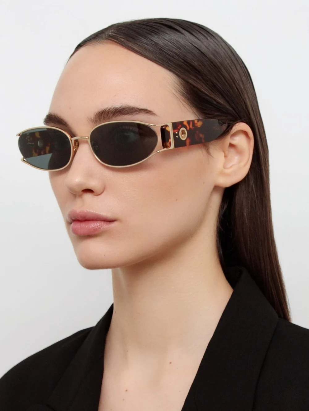 Linda Farrow Shelby Sunglasses, tortoiseshell, view 3