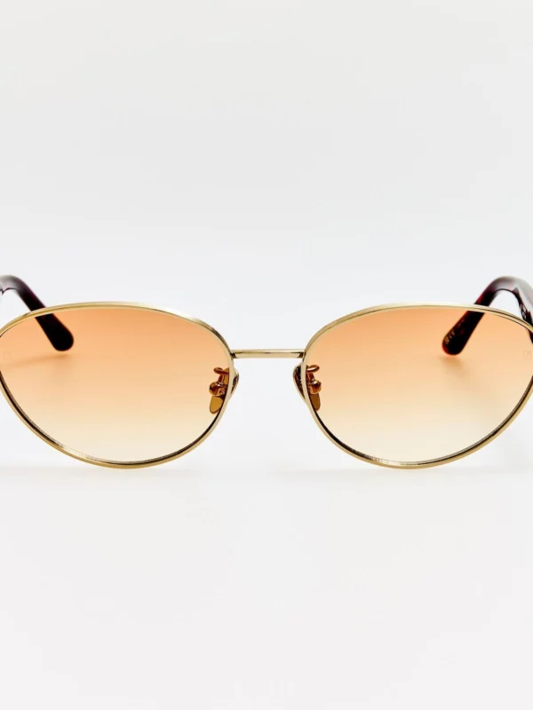 Linda Farrow Sheri Sunglasses in 22K Gold and Camel