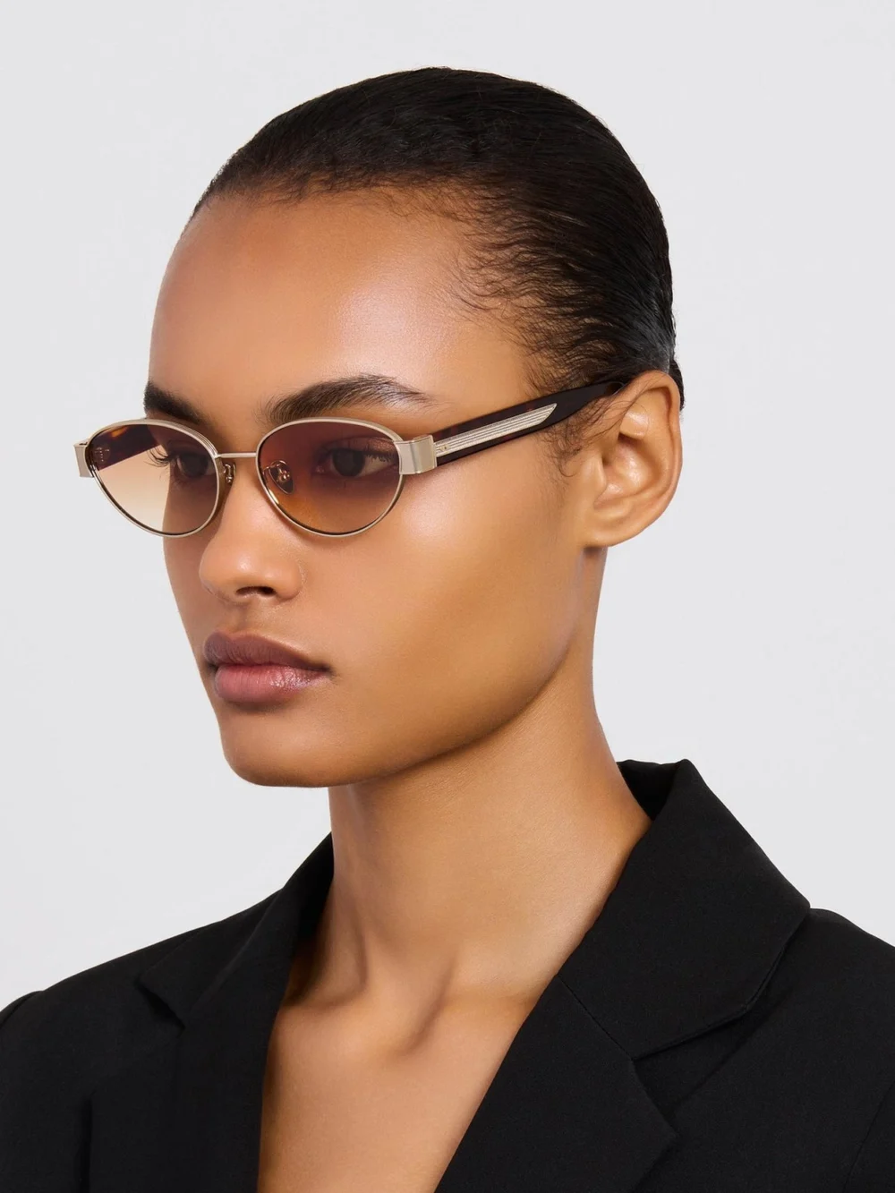 Linda Farrow Sheri Sunglasses, 22k gold and camel, view 3