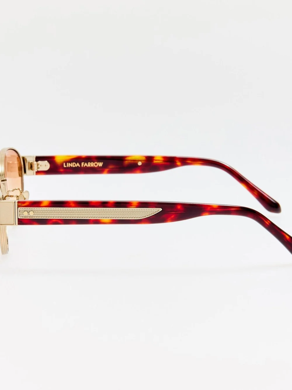 Linda Farrow Sheri Sunglasses, 22k gold and camel, view 5