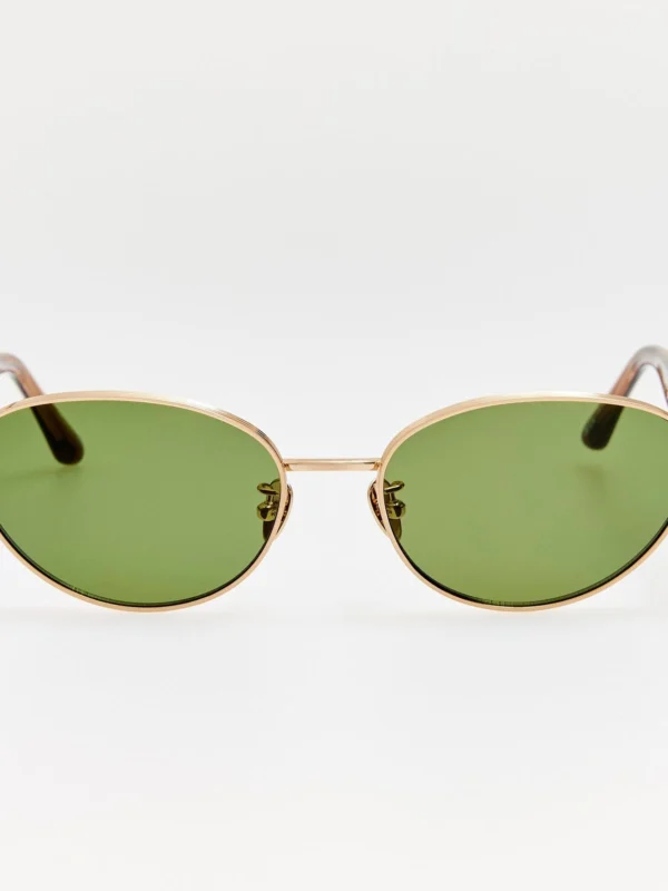 Linda Farrow Sheri Sunglasses in Matt Champagne and Green