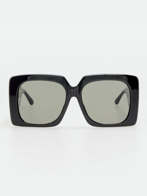 Linda Farrow Sierra Sunglasses in Black with Rainbow Sapphires and 22K Gold