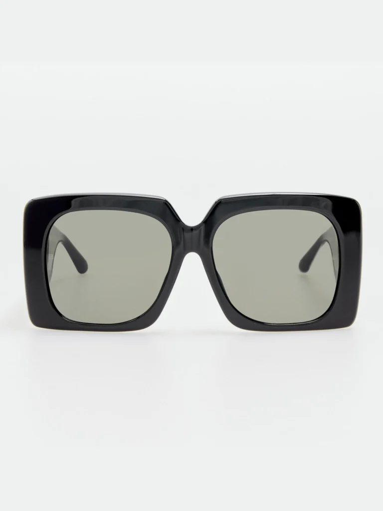 Linda Farrow Sierra Sunglasses in Black with Rainbow Sapphires and 22K Gold
