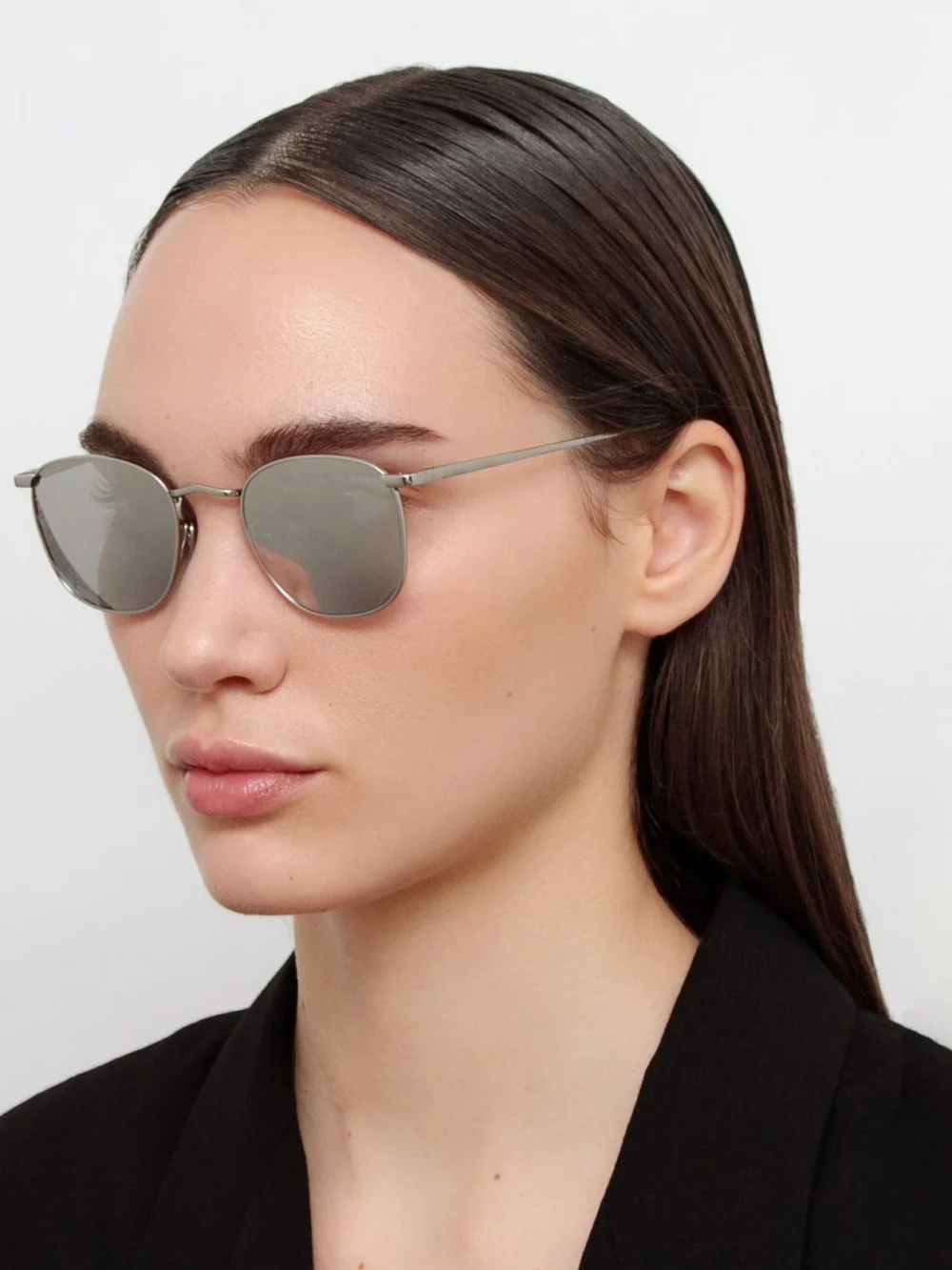 Linda Farrow Simon Square Sunglasses, 22k white gold and platinum, view 3