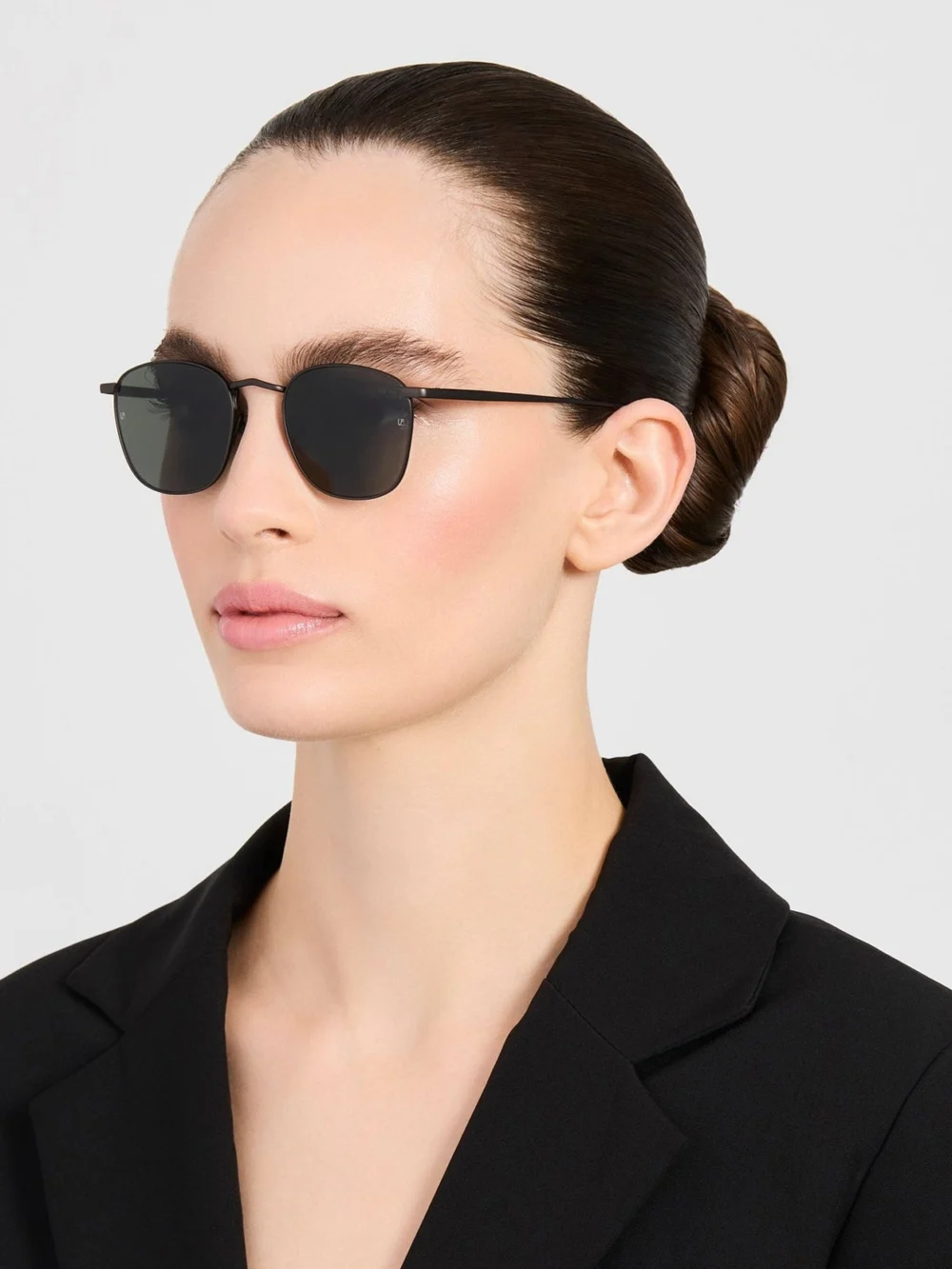 Linda Farrow Simon Square Sunglasses, matt black nickel, view 3